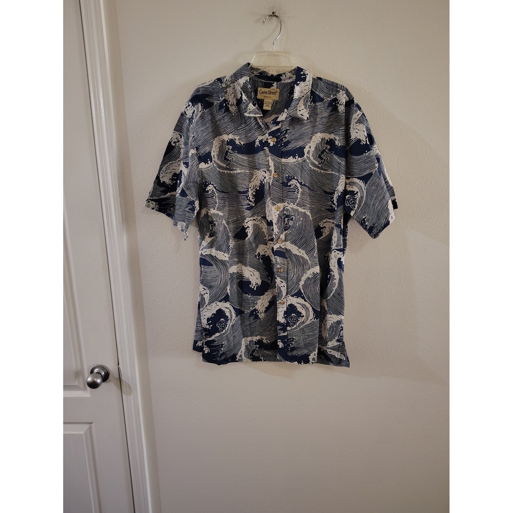 Cooke Street Honolulu Mens 2XL Navy Blue White Great Wave Cotton Aloha Shirt